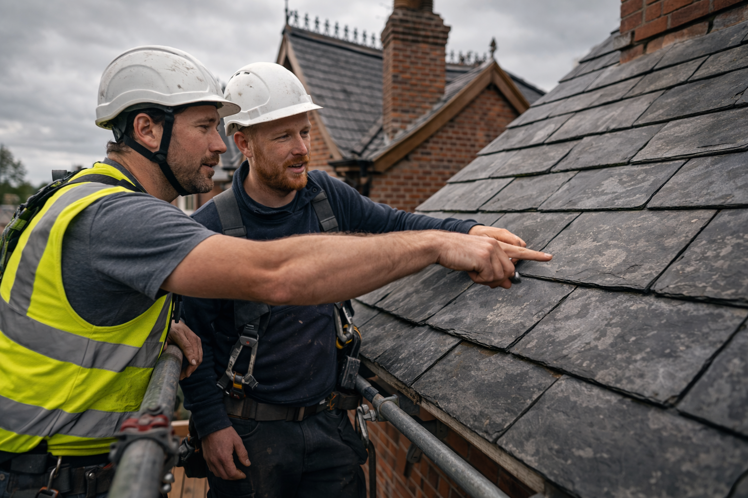 Professional Roofers Inspecting Roof